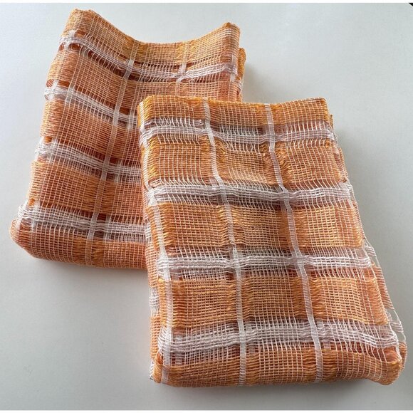 Vintage 70s curtain, orange white open weave, large stripes, per panel - Picture 10 of 10